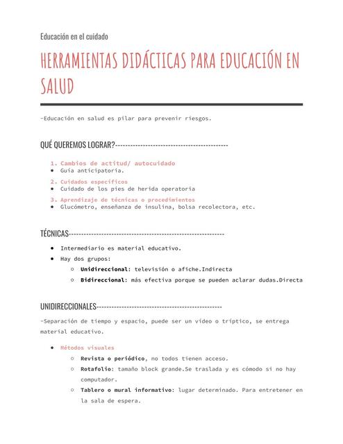 HERRAMIENTAS DIDÁCTICAS PARA EDUCACION EN SALUD