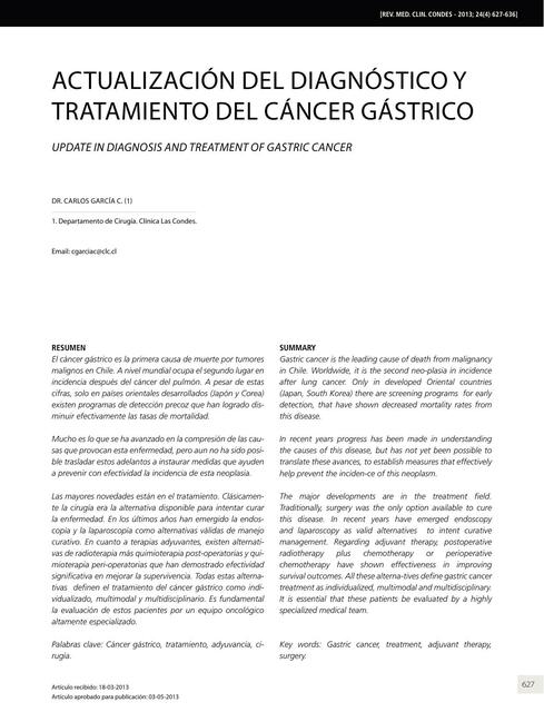 Actualización de diagnostico y tratamiento del cáncer gástrico