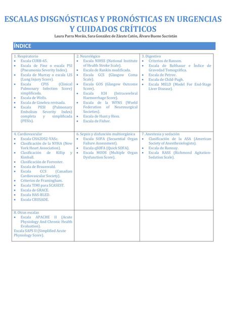 Escalas Diagnósticas y Pronósticas en Urgencias y Cuidados Críticos