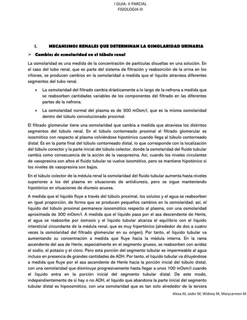 Mecanismos Renales que Determinan la Osmolaridad Urinaria 