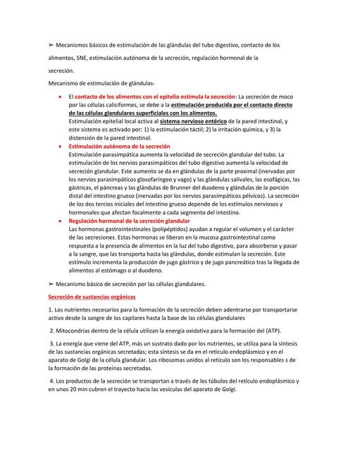 Mecanismos Básicos de Estimulación de las Glándulas del Tubo Digestivo