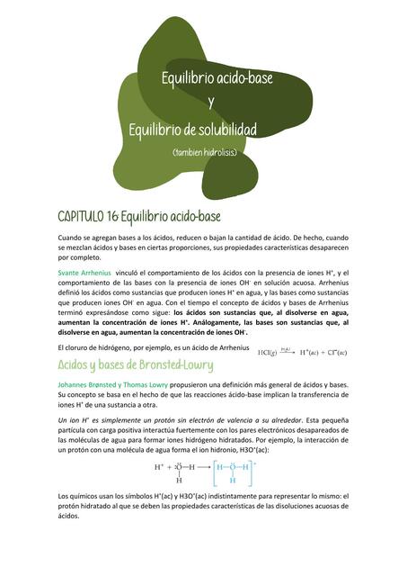 Equilibrio acido base y Equilibrio de solubilidad 