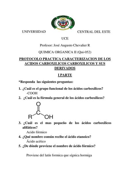 Protocolo Práctica Caracterización de los Ácidos Carboxílicos y sus Derivados 