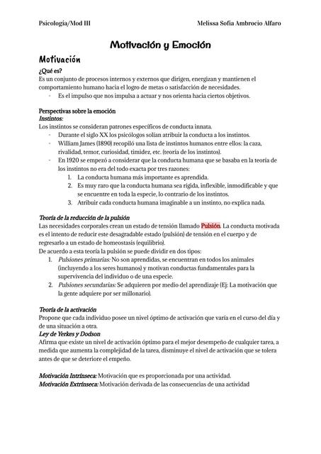 Motivación y Emoción - Melissa Ambrocio