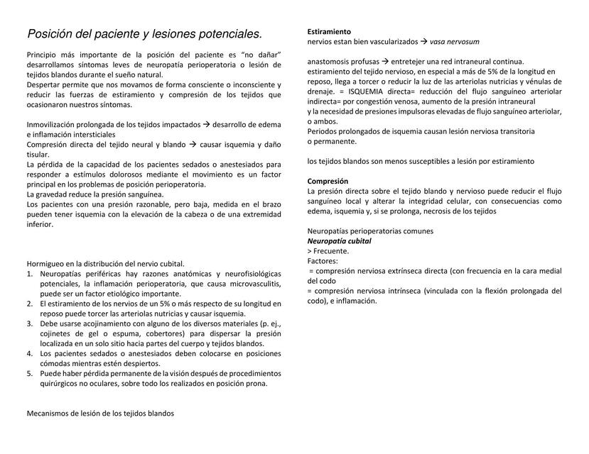 Posición del paciente y lesiones potenciales