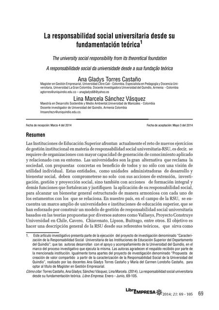 La Responsabilidad Social Universitaria desde su Fundamentación Teórica