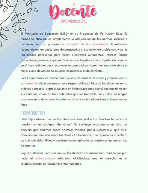El Docente como Formador Ético | Edi | uDocz