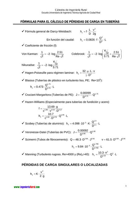 Formulas Hidráulica