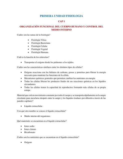 Organización Funcional del Cuerpo Humano y Control del Medio Interno 