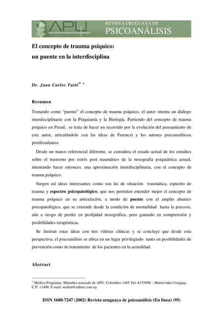 El concepto de trauma psíquico un puente en la interdisciplina