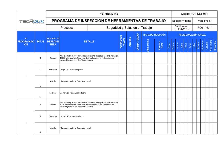  Programa de inspección de herramientas