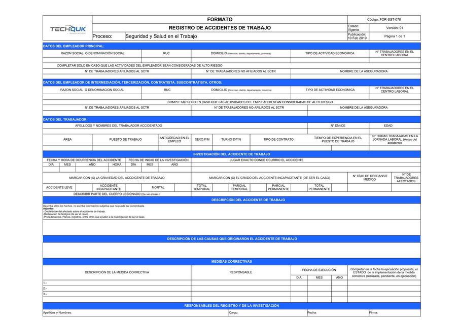 Registro de Accidentes de trabajo