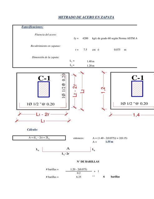 METRADO DE ACERO EN ZAPATA