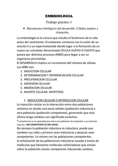 Mecanismo Biológicos del Desarrollo. Células Madres y Clonación 