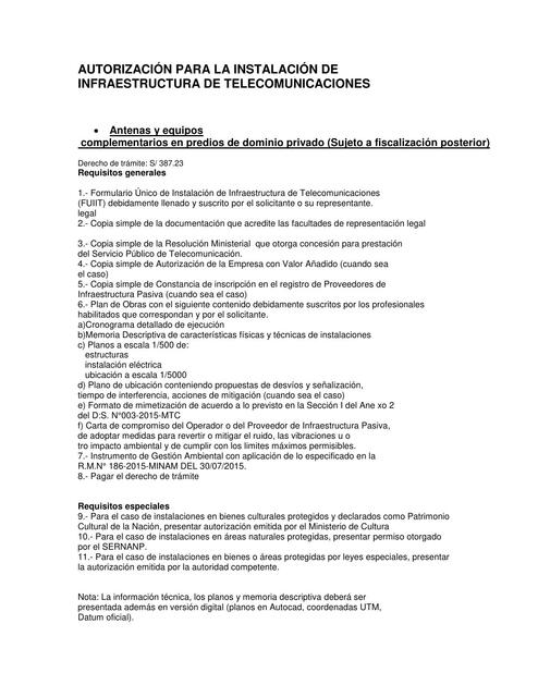 Autorización para la instalación de infraestructura