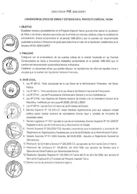 Liquidación de Oficio de Obras y Estudios en el Proyecto Especial Tacna