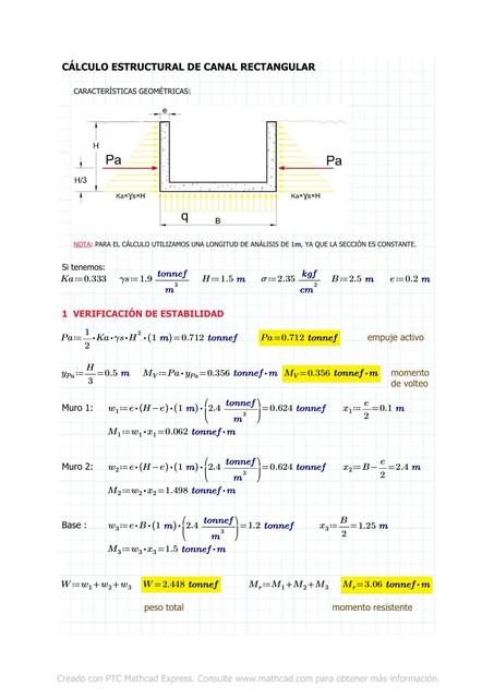 Calculo estructural de canal rectangular  