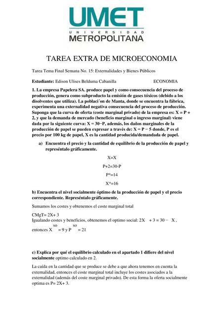 Tarea Extra de Microeconomía 