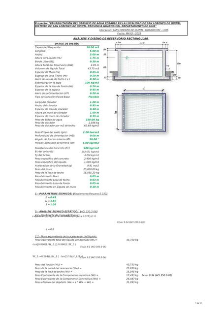 Análisis y Diseño de Reservorio Rectangular 