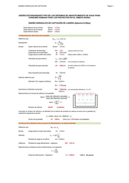 Diseño Hidráulico de Captación de Ladera 
