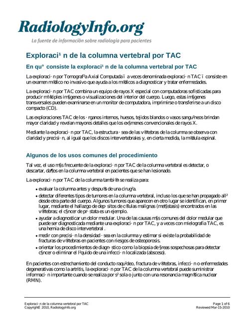 Exploración de la columna vertebral por TAC  