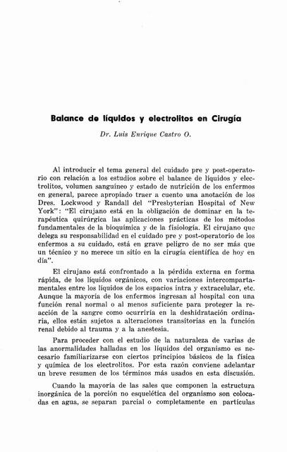 Balance de líquidos y electrolitos en cirugía