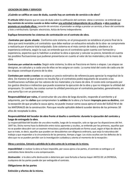 Locación de obra y servicios posibles preguntas