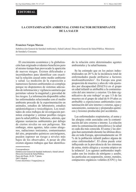 La contaminación ambiental como factor determinante de la salud 