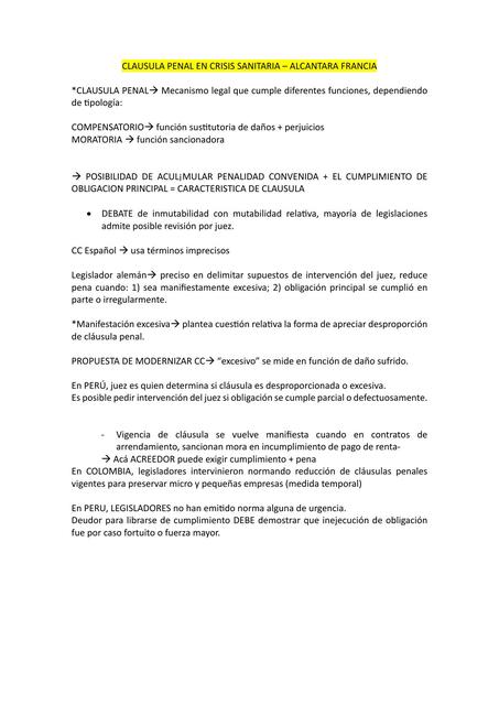 Cláusula penal en crisis sanitaria 