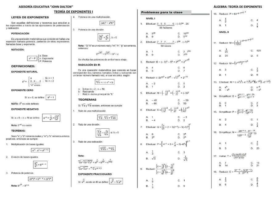 Teoría de Exponentes I