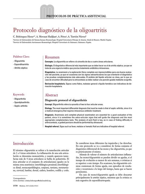 Protocolo diagnóstico de la oligoartritis 