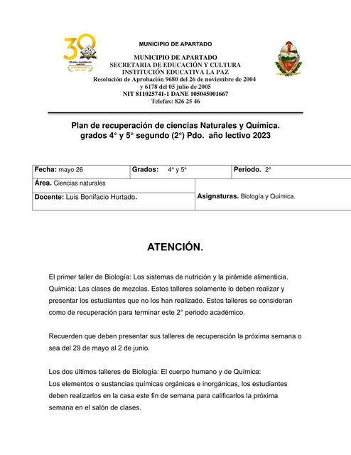 Actividades de biología y química