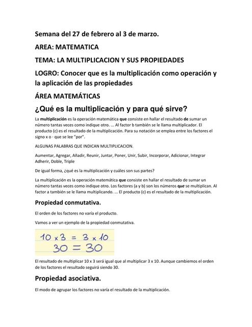 La Multiplicación y sus Propiedades