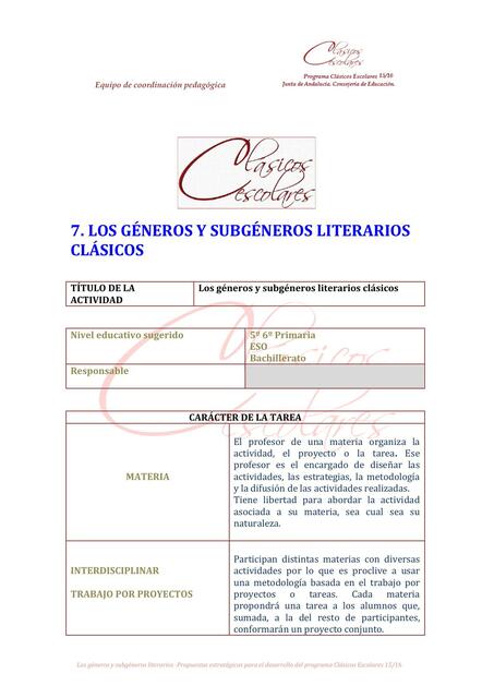 Los Géneros y Subgéneros Literarios Clásicos