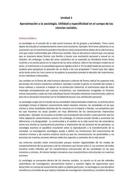 Aproximación a la Sociología. Utilidad y Especificidad en el Campo de las Ciencias Sociales