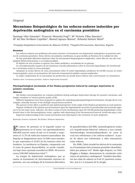 Mecanismo Fisiopatológico de los Sofocos-Sudores Inducidos por Deprivación Androgénica en el Carcinoma Prostático