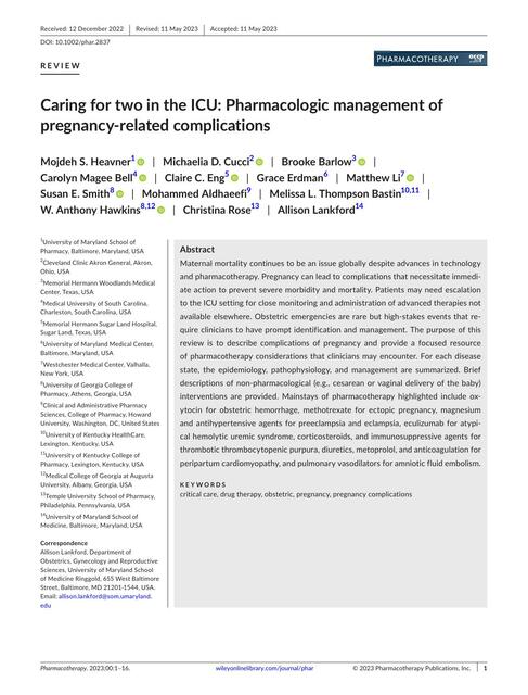 Caring for two in the ICU Pharmacologic management