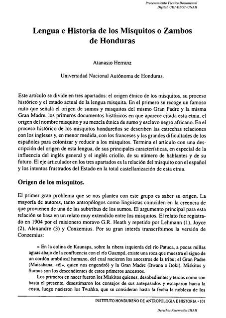 Lengua e Historia de los Misquitos o Zambos de Honduras 