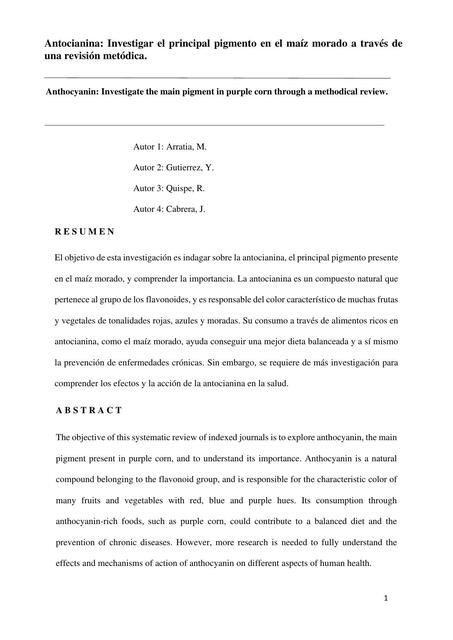 Antocianina: Investigar el Principal Pigmento en el Maíz Morado a Través de una Revisión Metódica
