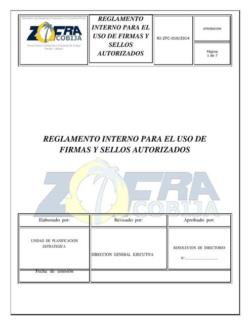 Reglamento interno para el uso de firmas y sellos 