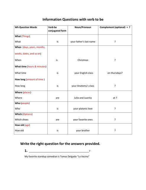 Information Questions With Verb To Be | Vale Espinoza | uDocz image.