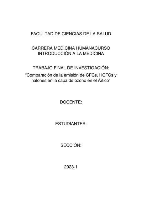 Comparación de la Emisión de CFCs, HCFCs y  Halones en la Capa de Ozono en el Ártico