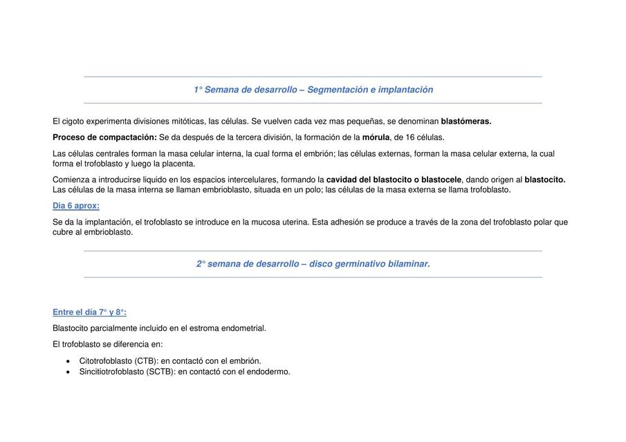 Primeras semanas de desarrollo embrionario