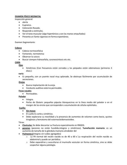 Examen Físico Neonatal 