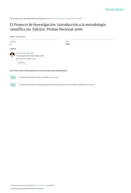 El Proyecto de Investigación: Introducción a la Metodología Científica 