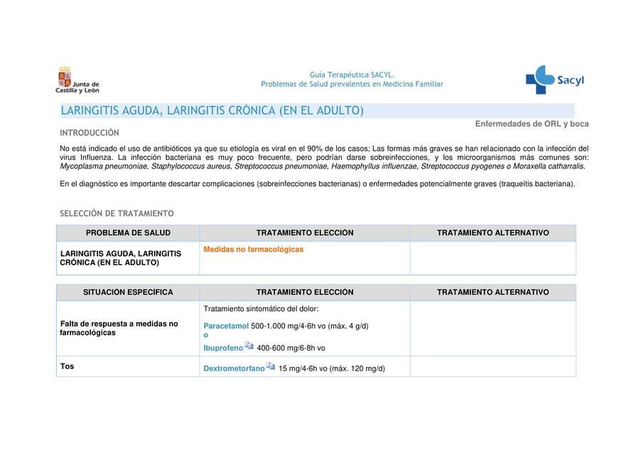 Laringitis aguda, laringitis crónica en el adulto