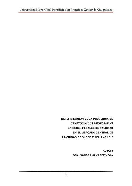 Determinacion de la presencia de Cryptococcus neoformans