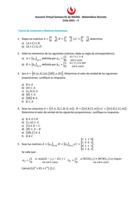 Teoría de Conjuntos y Matrices Booleanas 