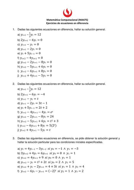 Ejercicios de Ecuaciones en Diferencia 