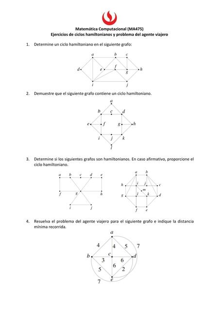 Ejercicios de Ciclos Hamiltonianos y Problema del Agente Viajero 